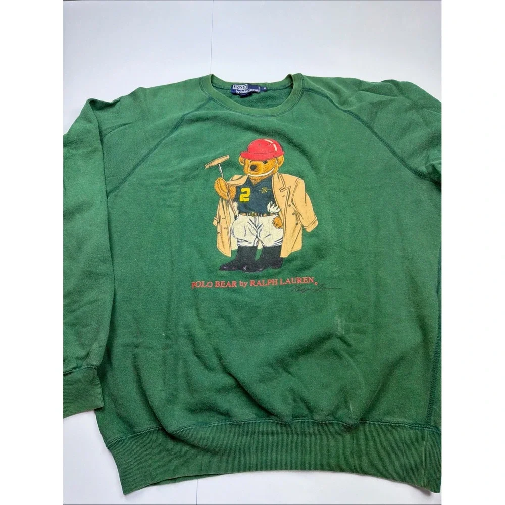 Vintage 90s Polo Ralph Lauren Polo Bear Crewneck Sweatshirt Green Mens M AS IS